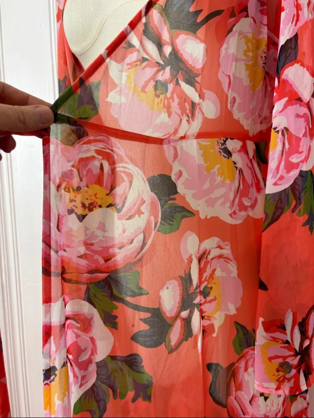 MARCIANO Floral Sheer Maxi Overlay – Wrap Duster Dress, Size S - Picture 9 of 10